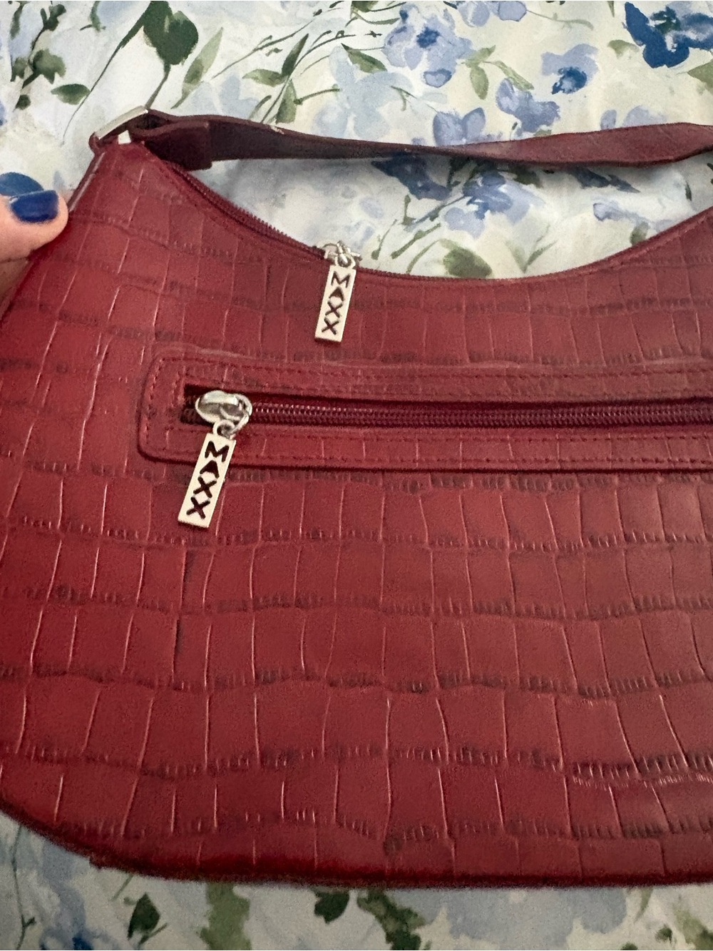Croc-Embossed Red Shoulder Bag small